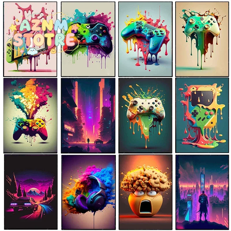 Esports Gaming Controller - Vintage Canvas Painting Colorful Punk Neon